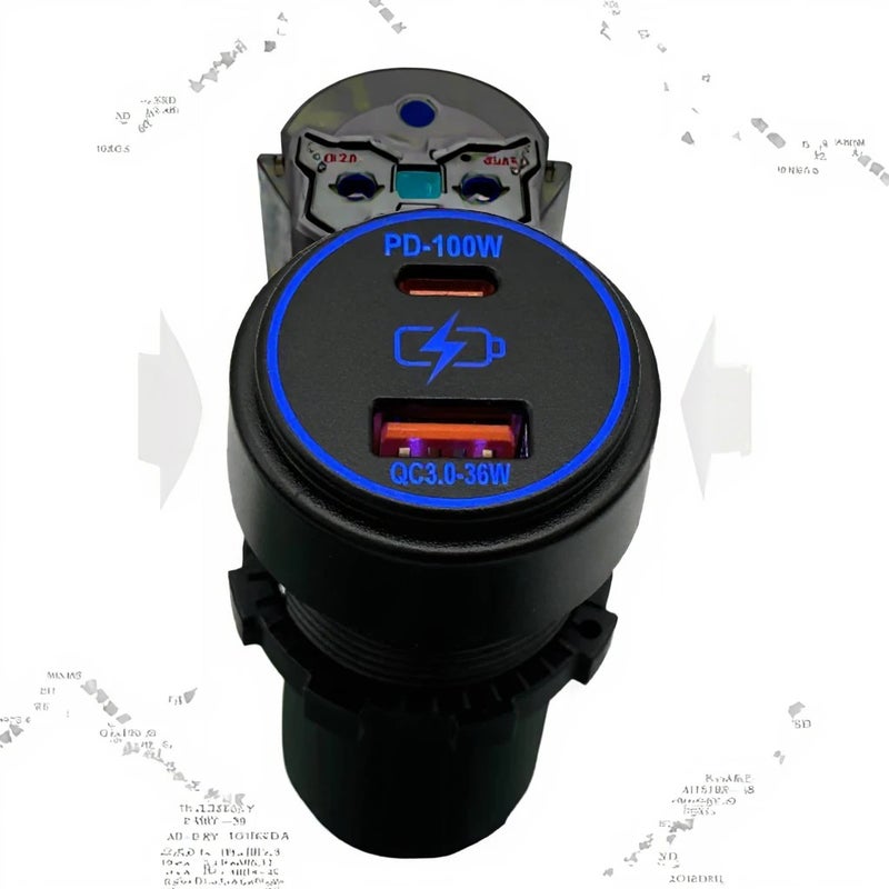 Bluejw PD 100W Dual USB Car Charger Adapter - Type-C & USB-A - Waterproof, Blue LED, Buck-Boost Converter for Car, Truck, RV, Marine - Automobile Charger - Image 4